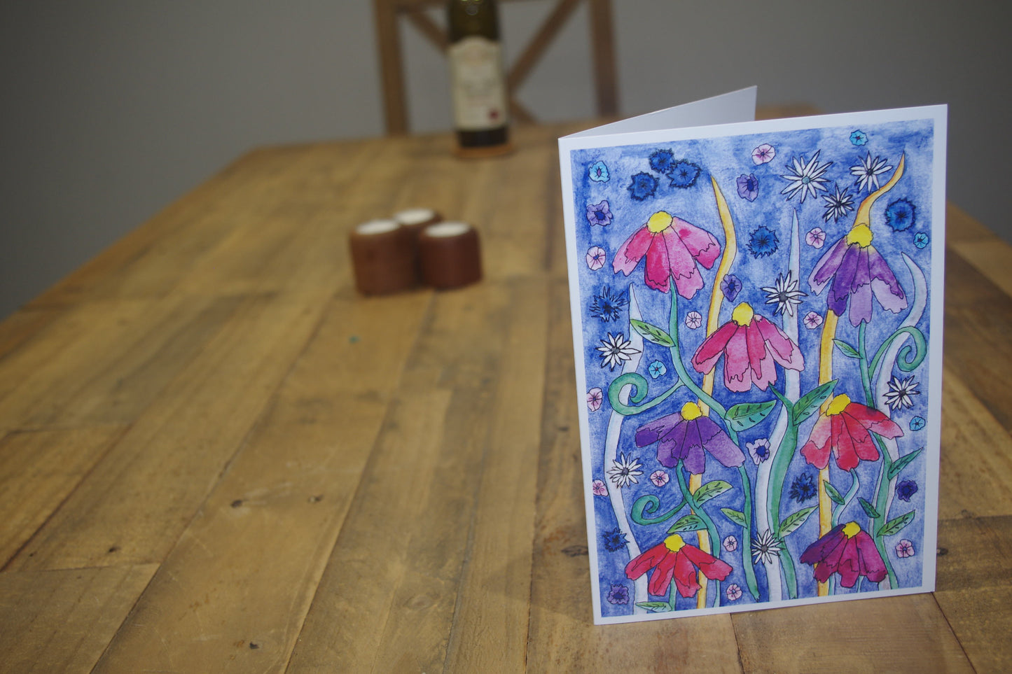 Brighten someone's day with this beautiful card. Inspired by cottage gardens, they are full of beautiful flowers, different types, different sizes and many different colours.