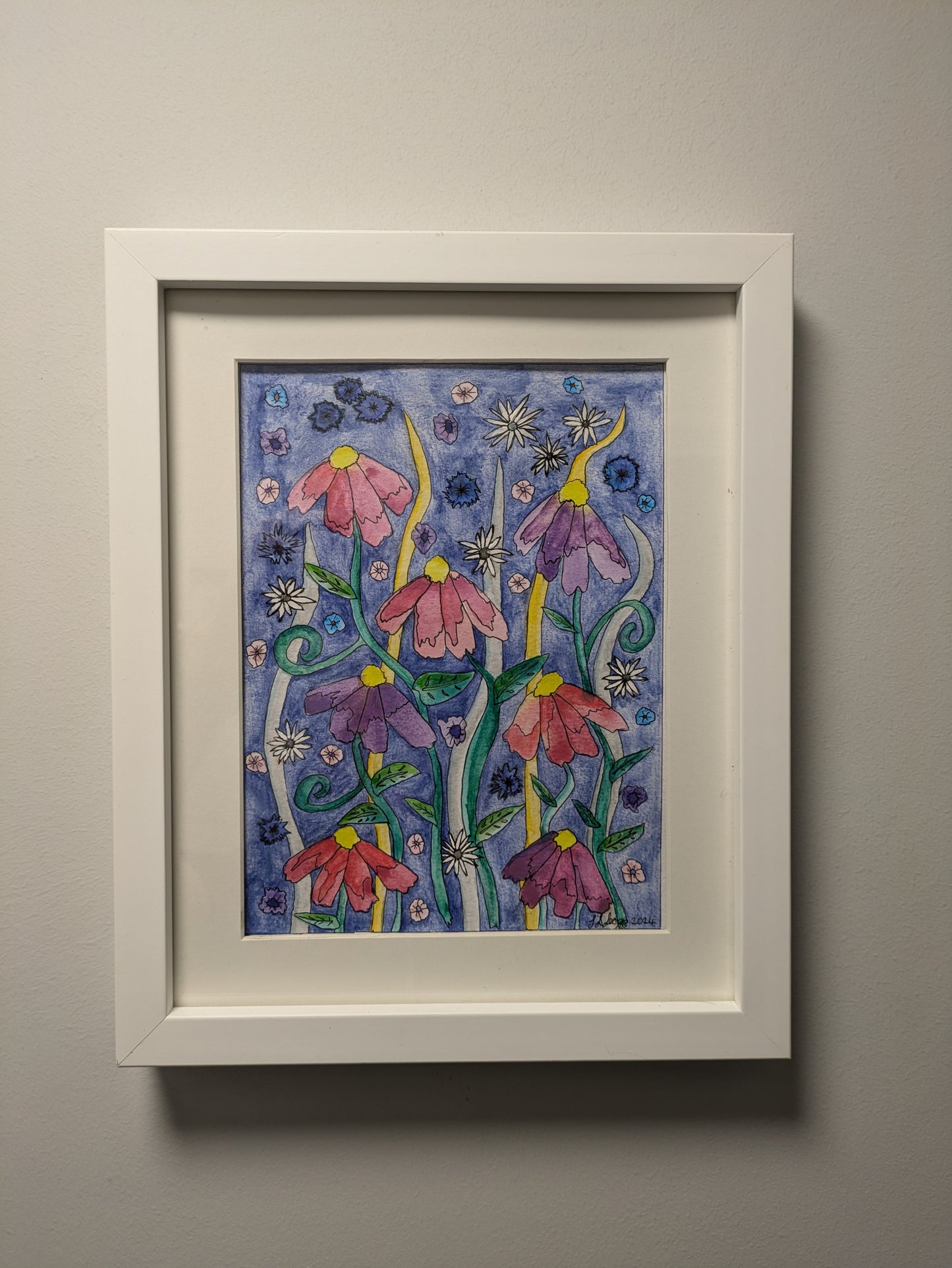 Cottage Garden – Part of the Floral Collection, this was inspired by the many cottage gardens on the Somerset Levels which I pass every day on dog walks. They are full of beautiful flowers, different types, different sizes and many different colours.