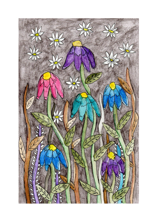 Echinacea and Daisy A4 Giclée Print