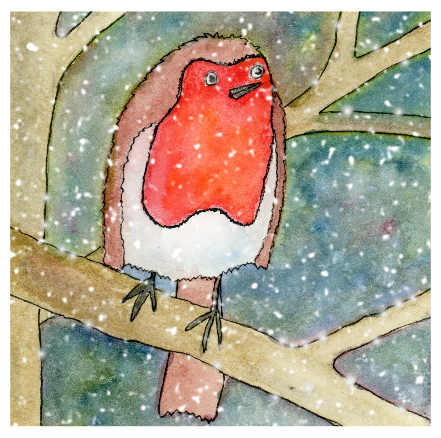 Set of 4 Robin Christmas Cards - Blank Inside