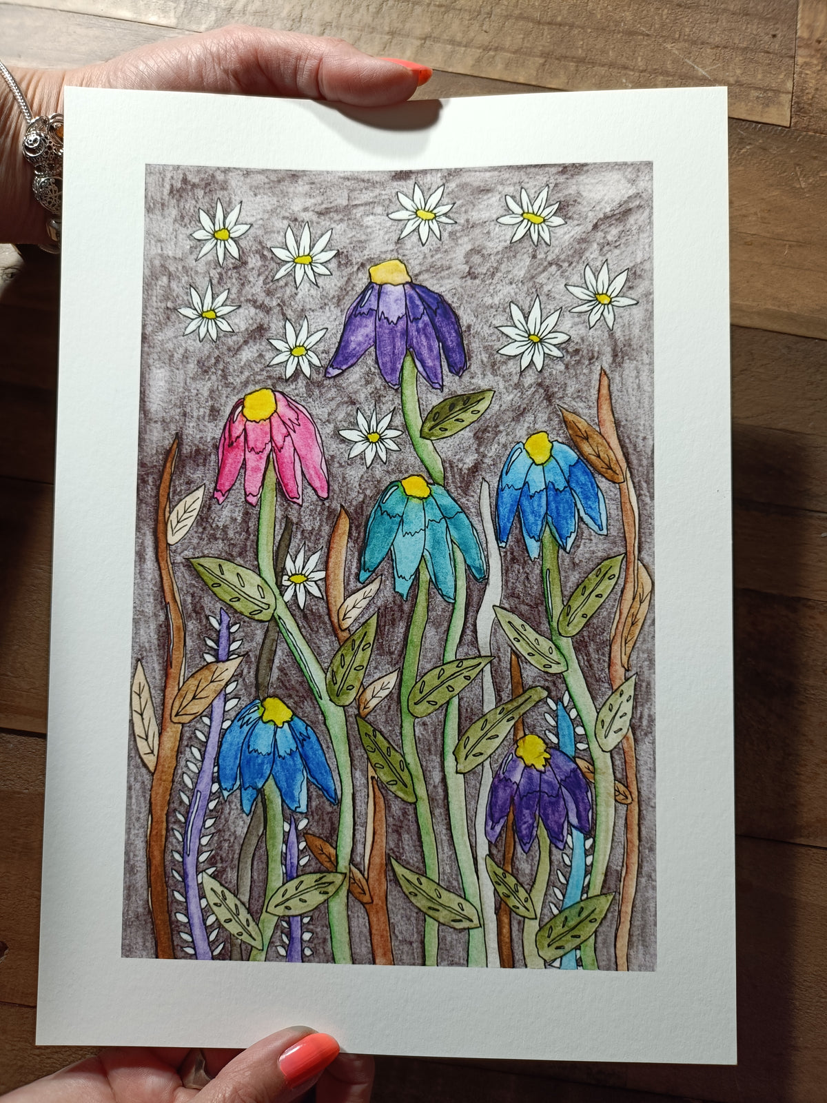 Echinacea and Daisy A4 Giclée Print