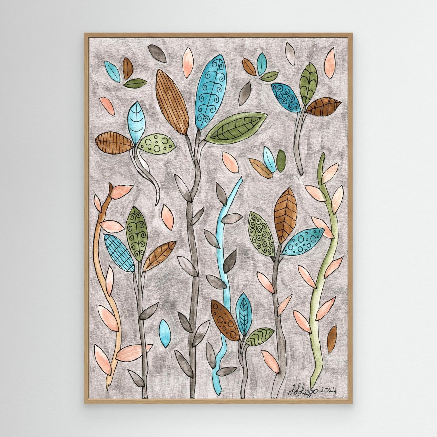 Leafy Pastel - Framed Canvas Giclée Print