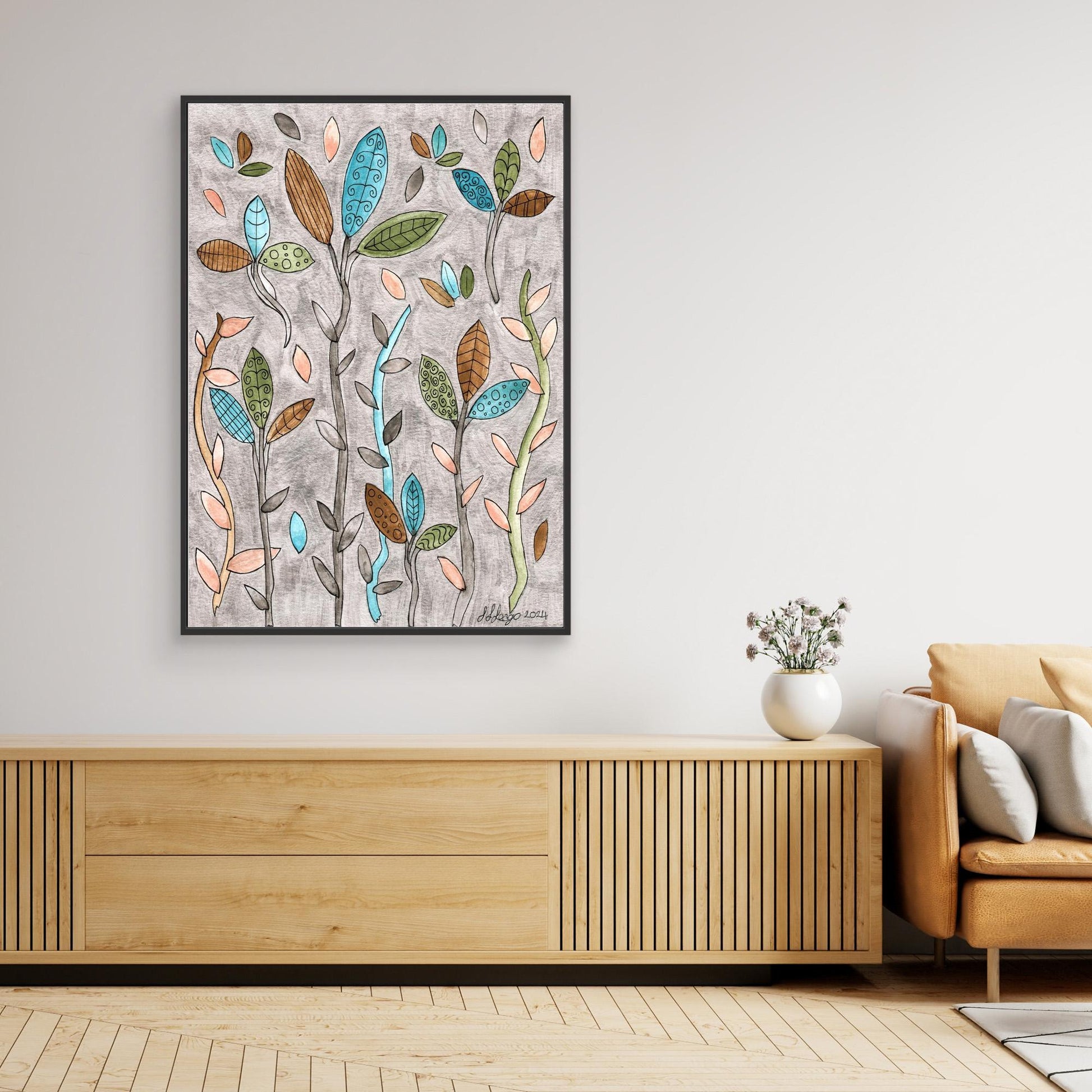Leafy Pastel - Framed Canvas Giclée Print