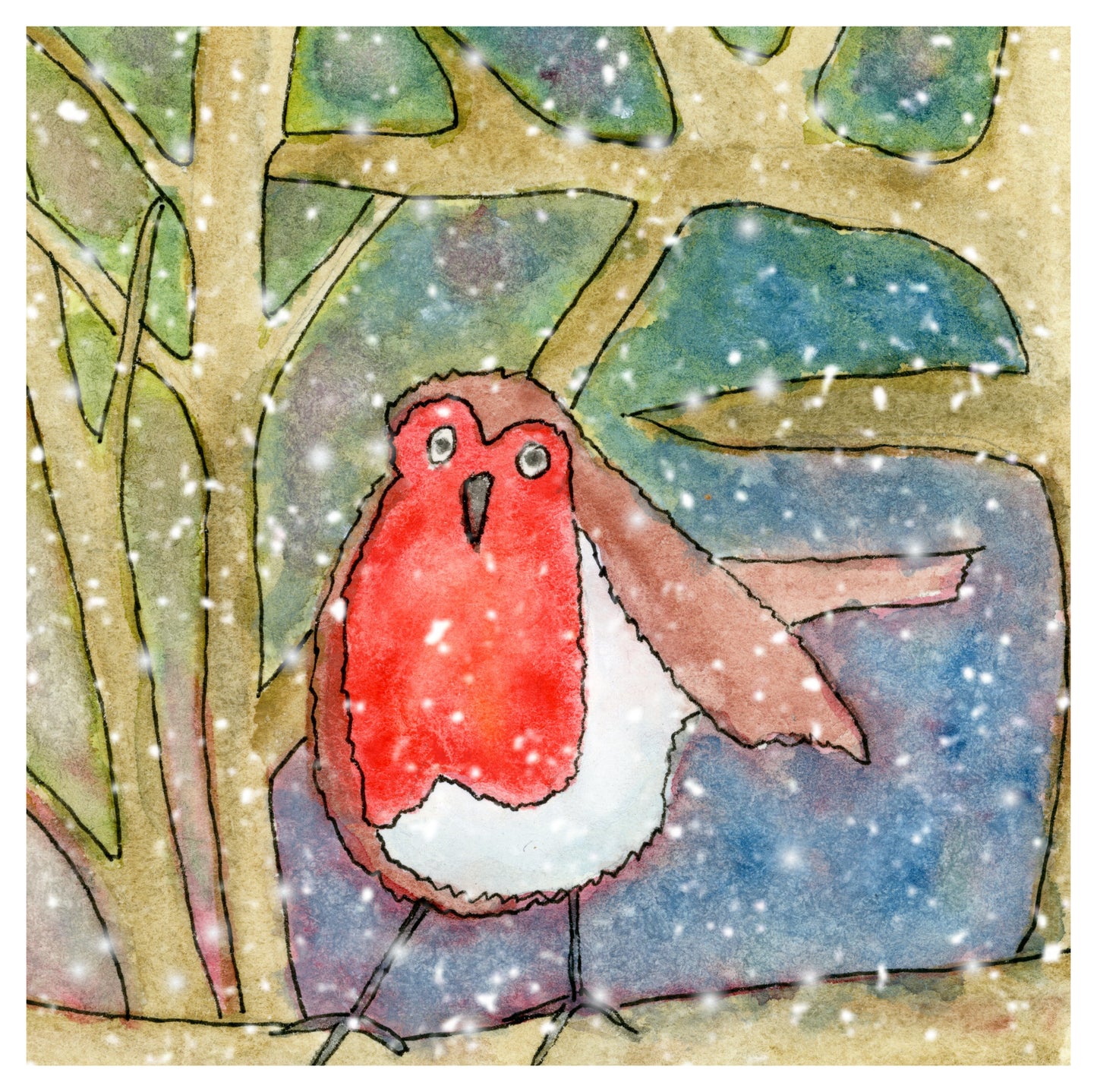 Set of 4 Robin Christmas Cards - Blank Inside