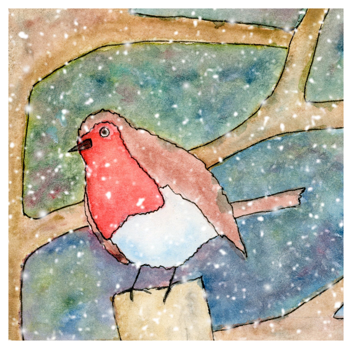 Set of 4 Robin Christmas Cards - Blank Inside