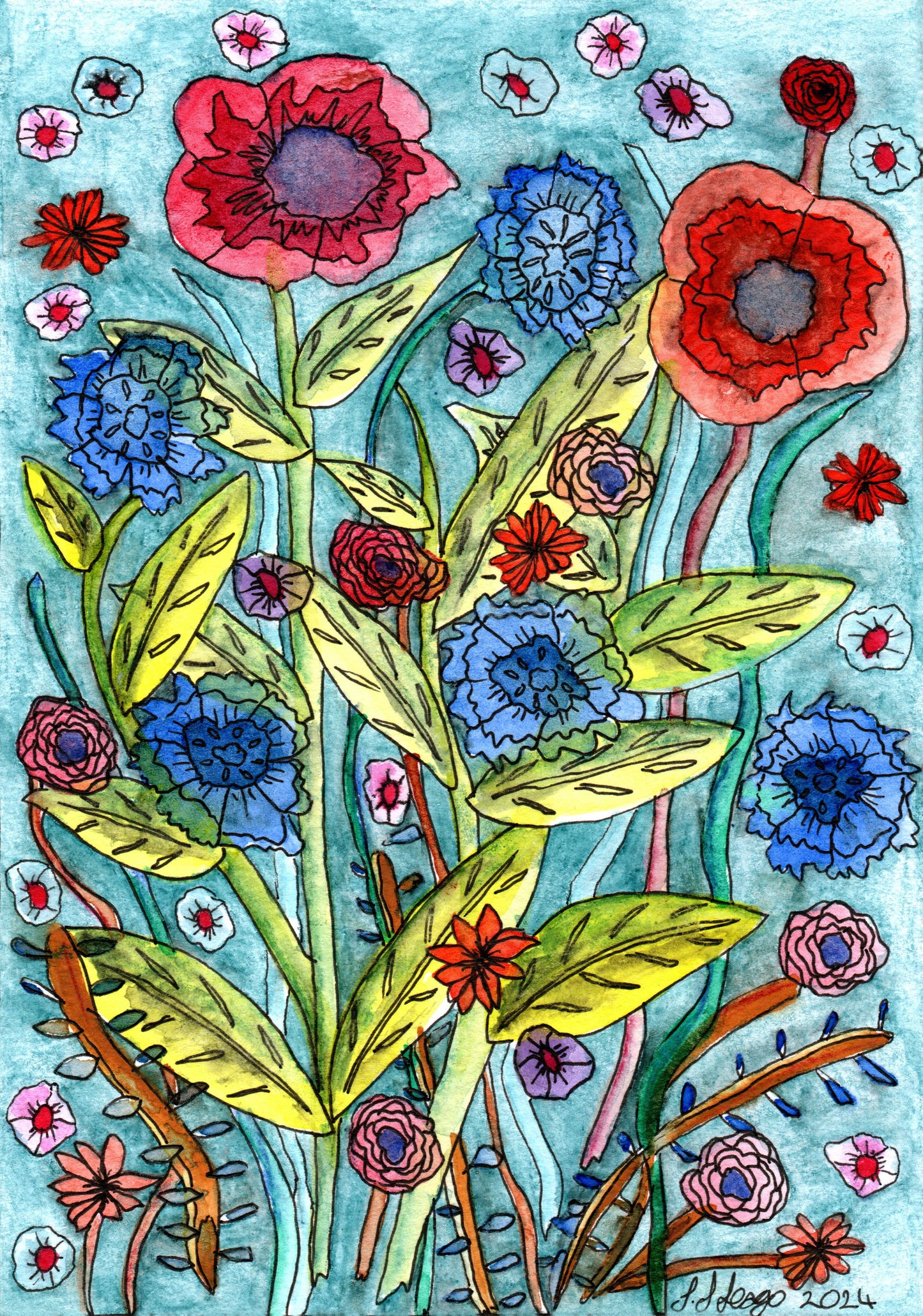 Wild - Part of the Floral Collection, this was inspired by my childhood memories of my family home. The self-seeded mix of vibrant red poppies coupled with the calming blues of the wild cornflowers.