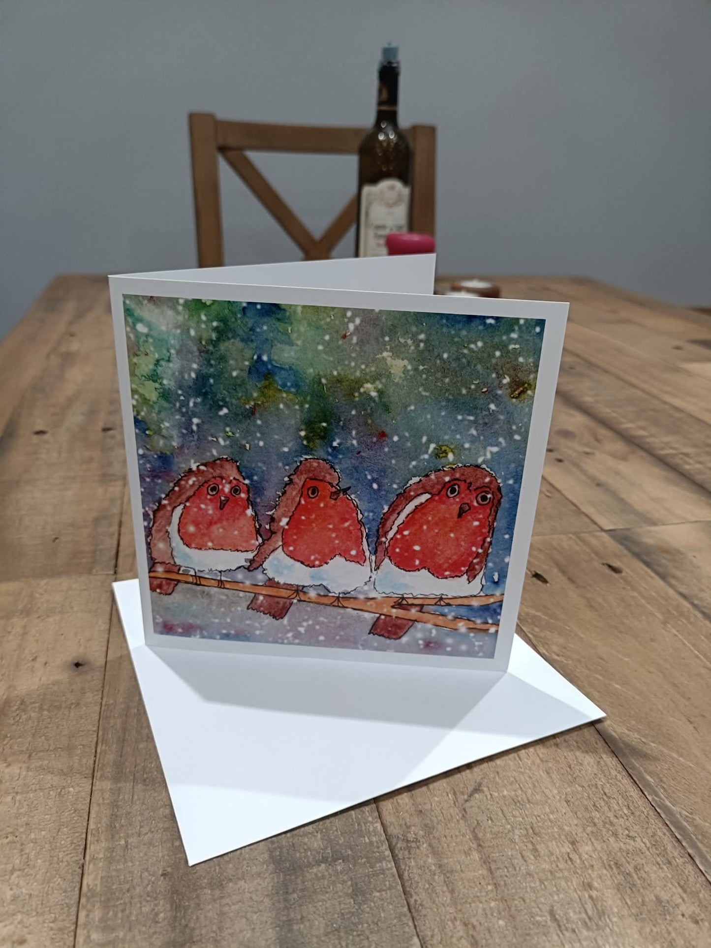 Set of 4 Robin Christmas Cards - Blank Inside