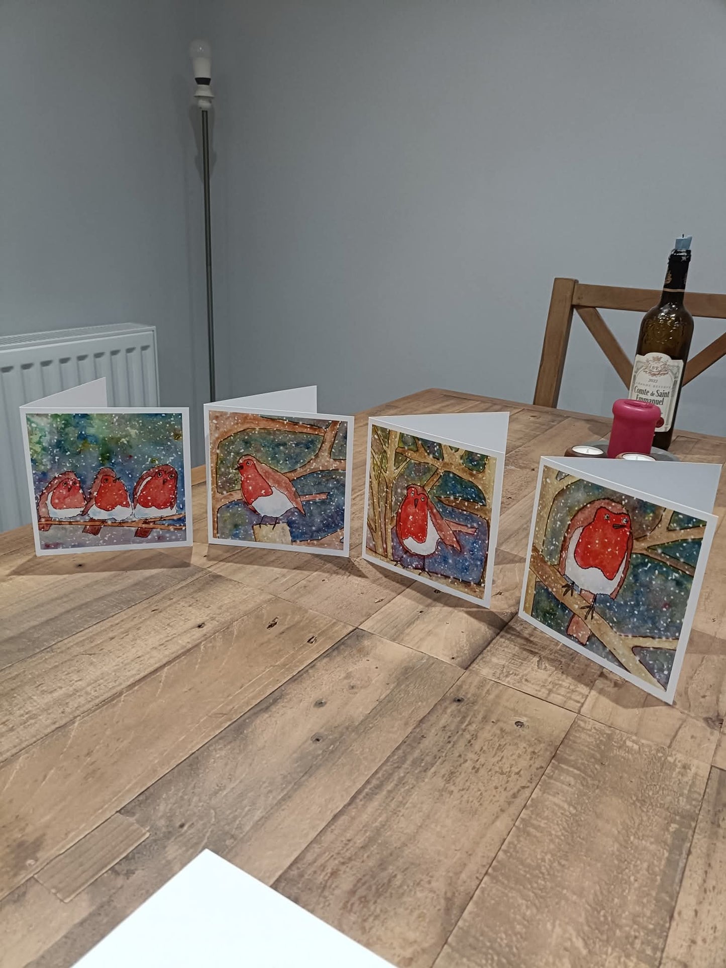 Set of 4 Robin Christmas Cards - Blank Inside